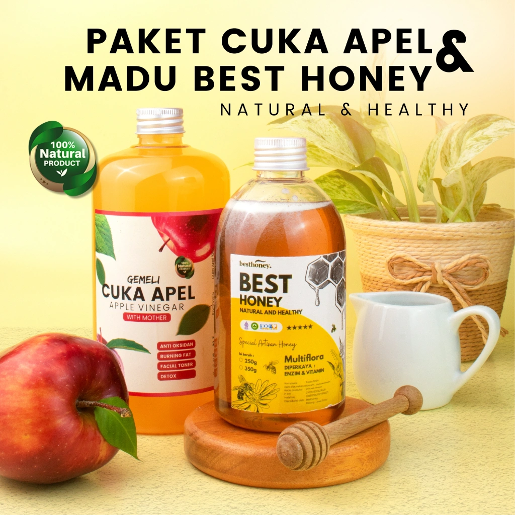 Paket Bundling Madu Asli Multiflora 350gr Cuka Apel Original 500ml With Mother