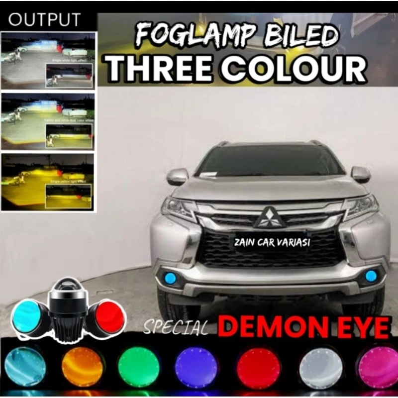 FOGLAMP BILED 3 WARNA PAJERO DEMON EYE LAMPU VARIASI MOBIL Q8 Q3 SUPER TERANG BUKAN AES FX VAHID