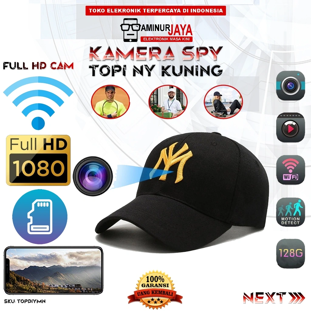 Spy Camera Topi WIFI HD 1080P, Kamera Aksi Perekam Video Foto Nirkabel Mendukung Tampilan Jarak Jauh APP Control Monitoring Camcorder Hidden Spycam Kamera Pengawas Mata mata Detektip Rahasia Tersembunyi Mini Action Sport Cam Kamera Aksi Olah Raga