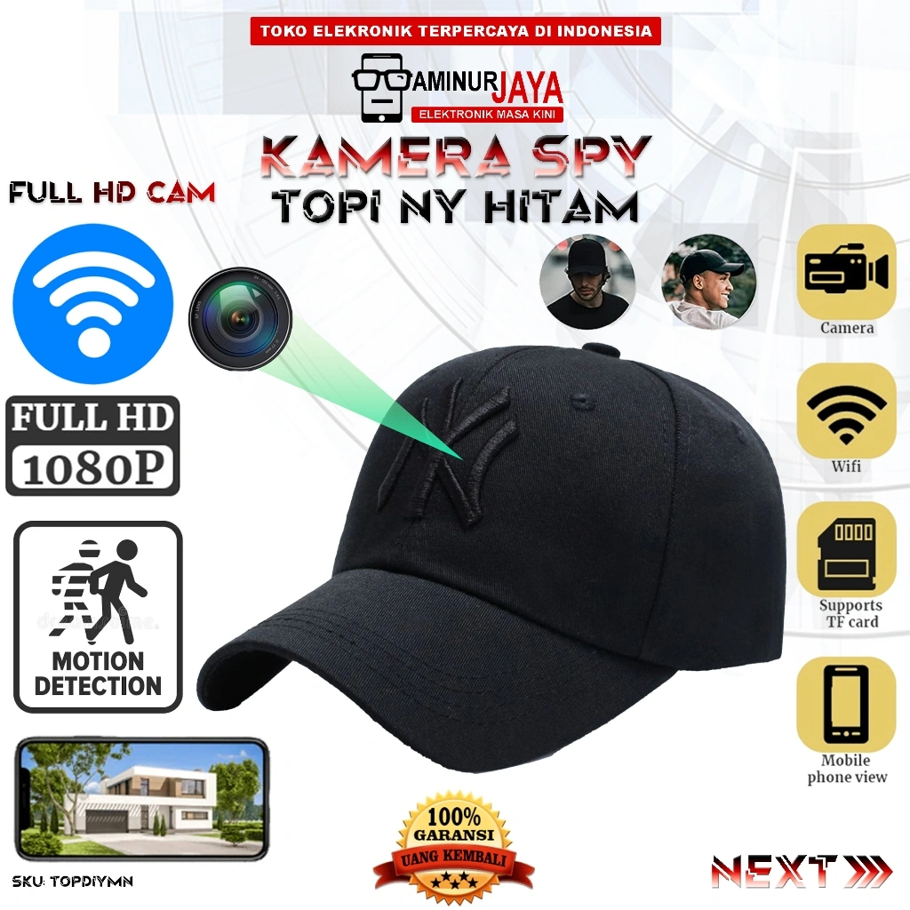 Kamera Perekam Vidio Audio Poto IP Camera Topi Wifi Memory 64gb Full HD 1080p Spy Kamera Pengintai Detektif Mata mata Rahasia Mini Tersembunyi Pengawas Pemantau Sistem Keamanan Hidden Spycam Topi Kamera Aksi Olah Raga Biseball Bisbol Camera Unik Original