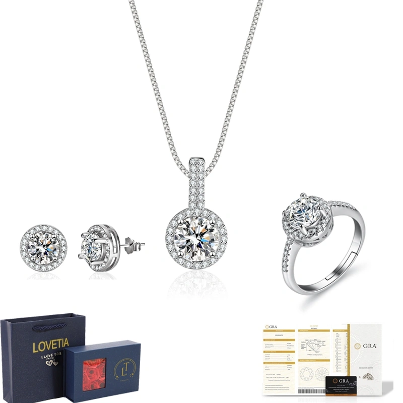 LOVETIA Set Perhiasan Perak 925 Moissanit Sertifikat GRA BTTZ004