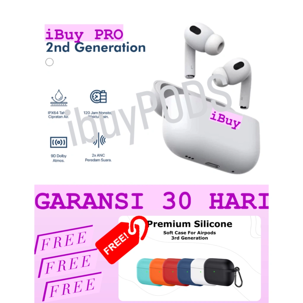[FREE CASE] GRNSI 30 HARI - iBUY P.0.D.S PRO 2ND GENERATION 2024 TWS Headset Bluetooth Charging Case Stereo Henset Earpods