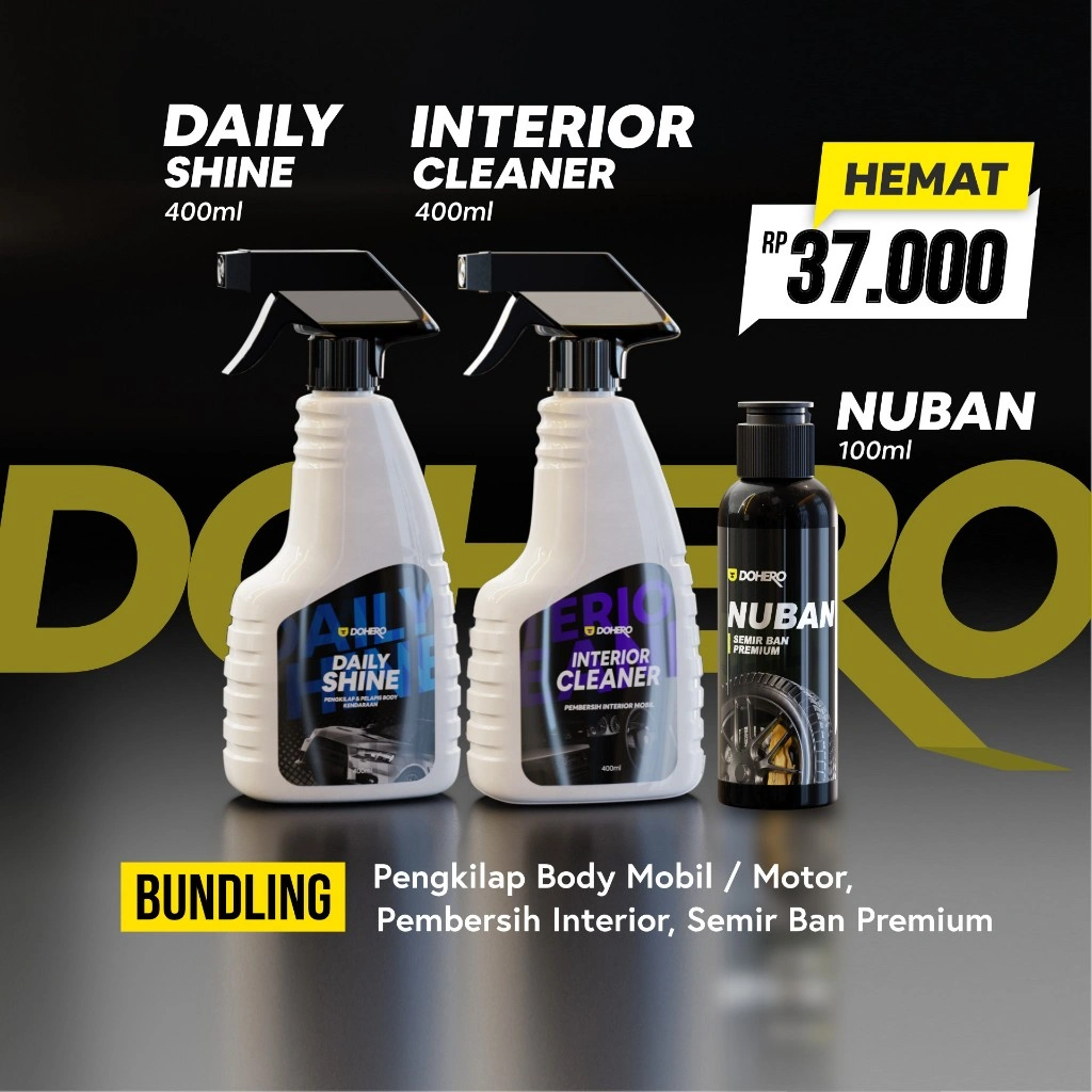 Dohero Paket Pembersih Interior Mobil, Pengkilap Body Dan Semi Ban - Bundling Interior Cleaner, Daily Shine, Nuban