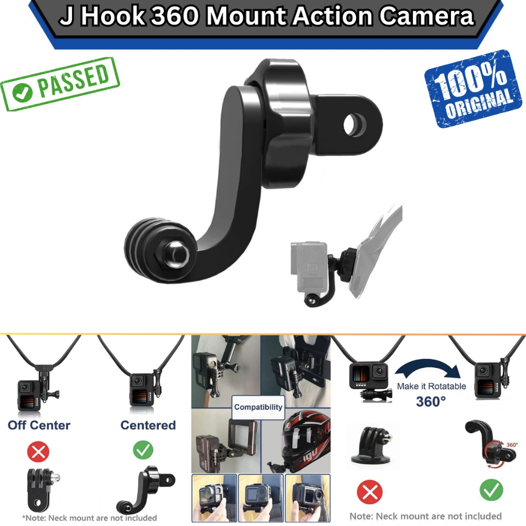 Action Camera J Hook 360 Vertical Horizontal Mount Adapter Kamera Aksi Gopro, DJI Osmo, Insta360