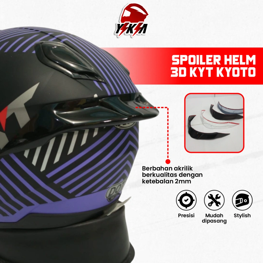 Spoiler Helm KYT Kyoto 3D Bahan Akrilik Tebal 2mm Presisi Sudah Termasuk Perekat 3M