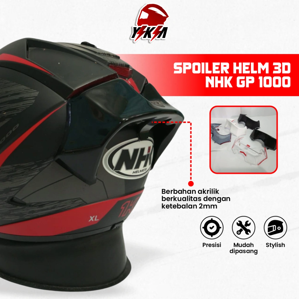 Spoiler Helm NHK GP 1000 3D Bahan Akrilik Tebal 2mm Presisi Sudah Termasuk Perekat 3M