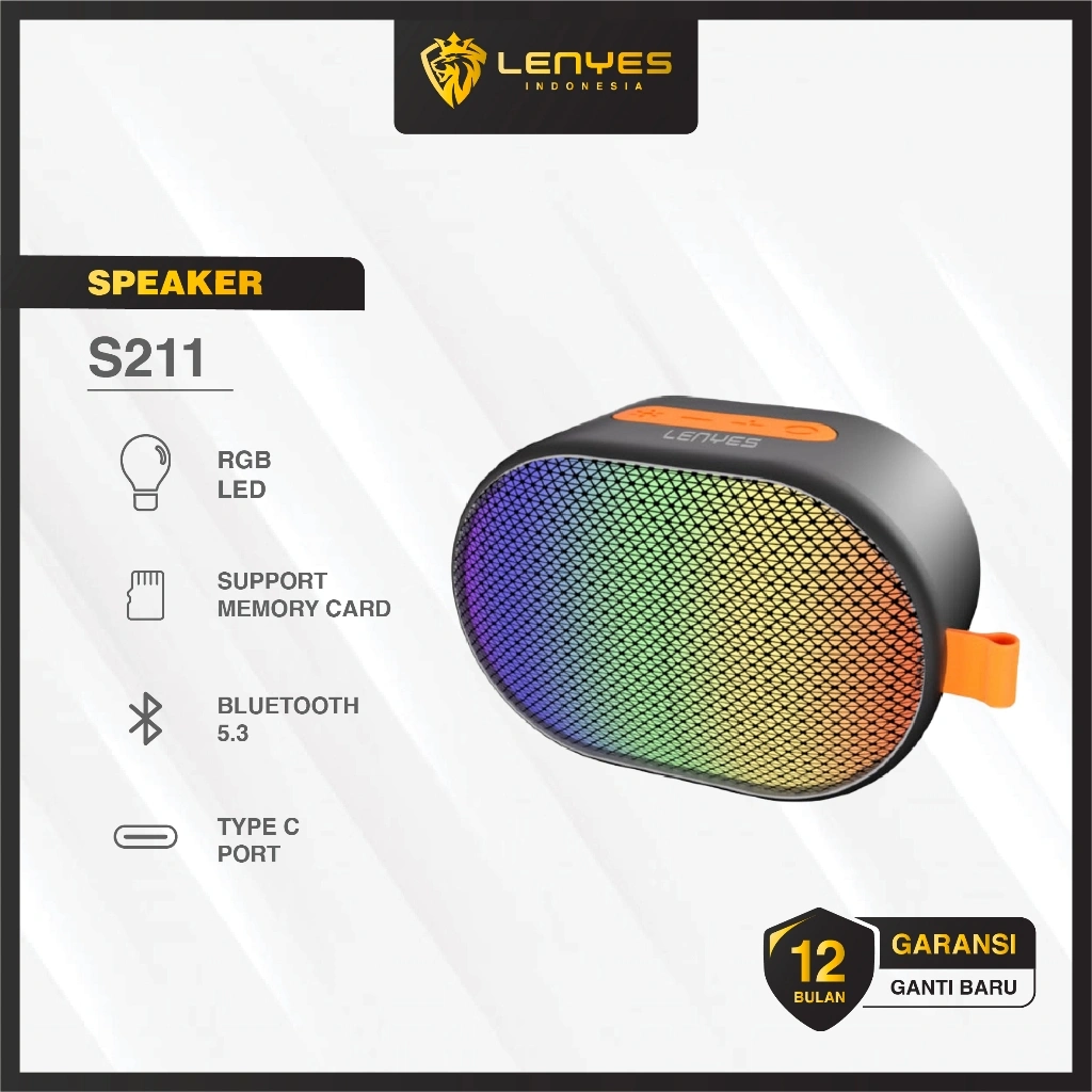 LENYES S211 LED Colorfull Lights Wireless Speaker Bluetooth 5.3 Portable Hifi Sound Quality TWS