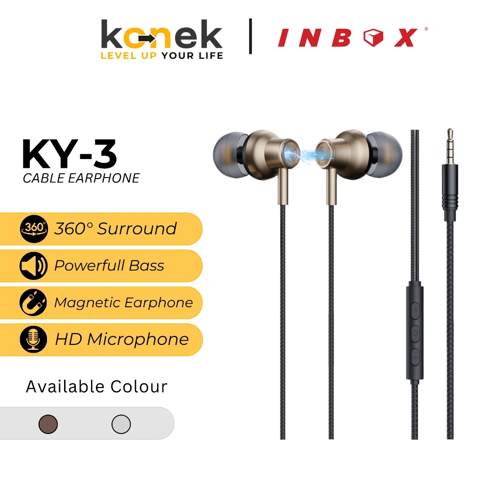 Inbox KY-3 Headset Earphone Magnetic Extra Bass 3.5mM Microphone And Volume Control