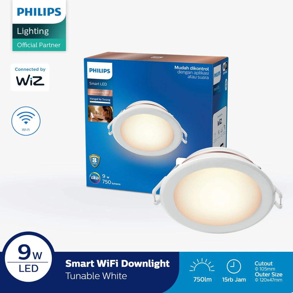 Philips Lampu Smart Wifi LED Downlight 9W - Tunable White (Putih)