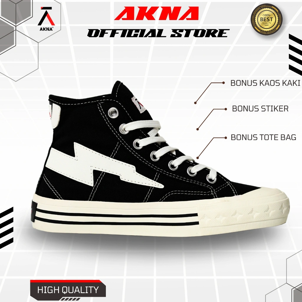 AKNA - Sepatu Aksara High Black White Pria Wanita