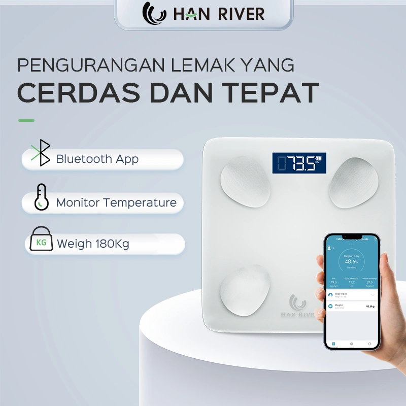 HAN RIVER Timbangan Badan Digital 180KG Smart Body Fat Scale Timbangan Layar LED Digital
