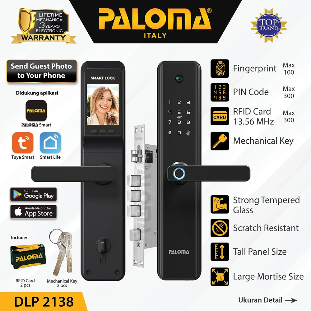 PALOMA DLP 2138 Smart Lock Camera Door Viewer Kunci Pintu Digital Door Handle Pintar Smart Home Tuya WiFi