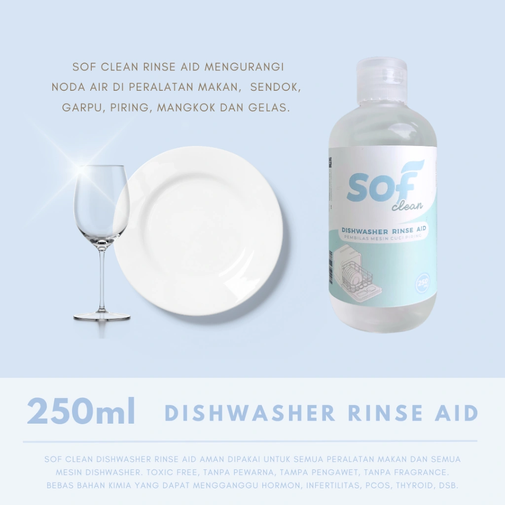 Sof Clean Rinse Aid Dishwasher 250ml, mesin cuci piring otomatis, Rinse Aid Dishwasher