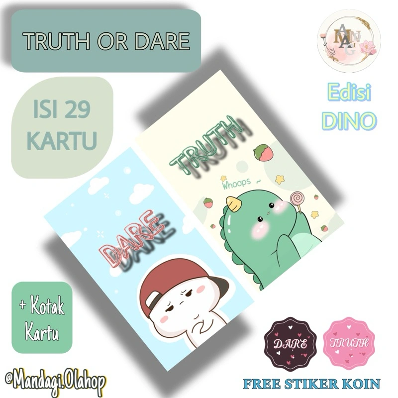 Kartu Permainan Truth or Dare (ToD) versi Dino || ISI 29 Kartu + Kotak Kartu || Kartu Permainan Viral