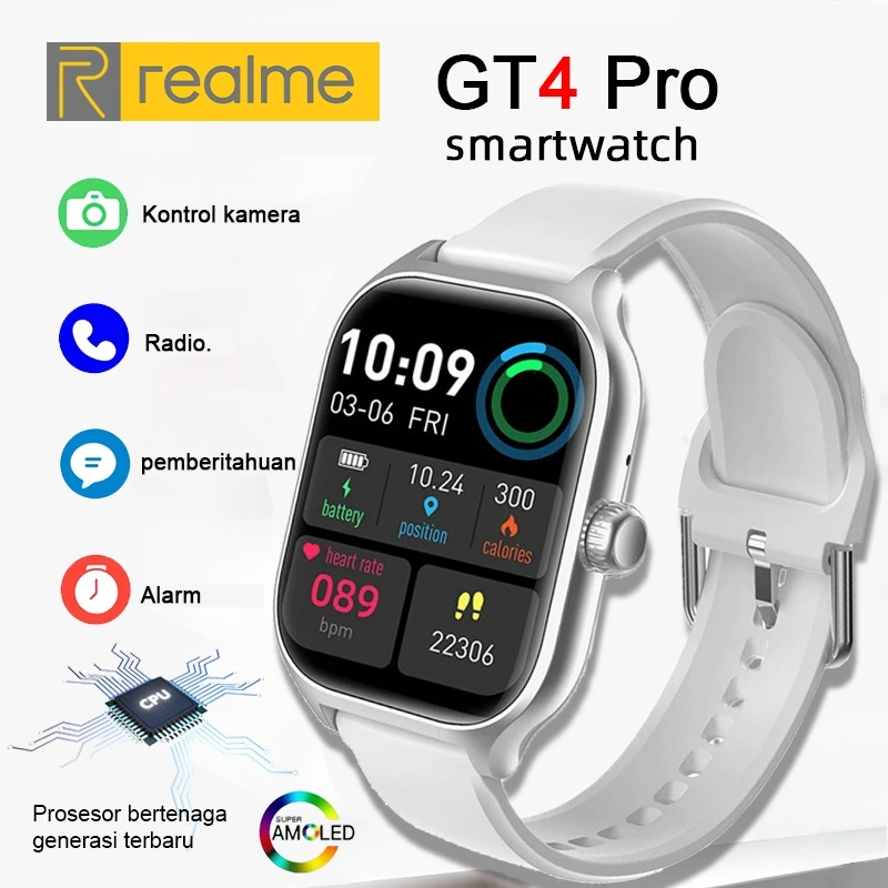 2024 New Realme GT4 Pro Smart Watch 2.01 inch HD Full Touch Screen IP68 -Level Waterproof Pria Dan Wanita Jam Tangan Olahraga Pintar Can Customize WallpaperSport Monitoring Sleep Monitoring
