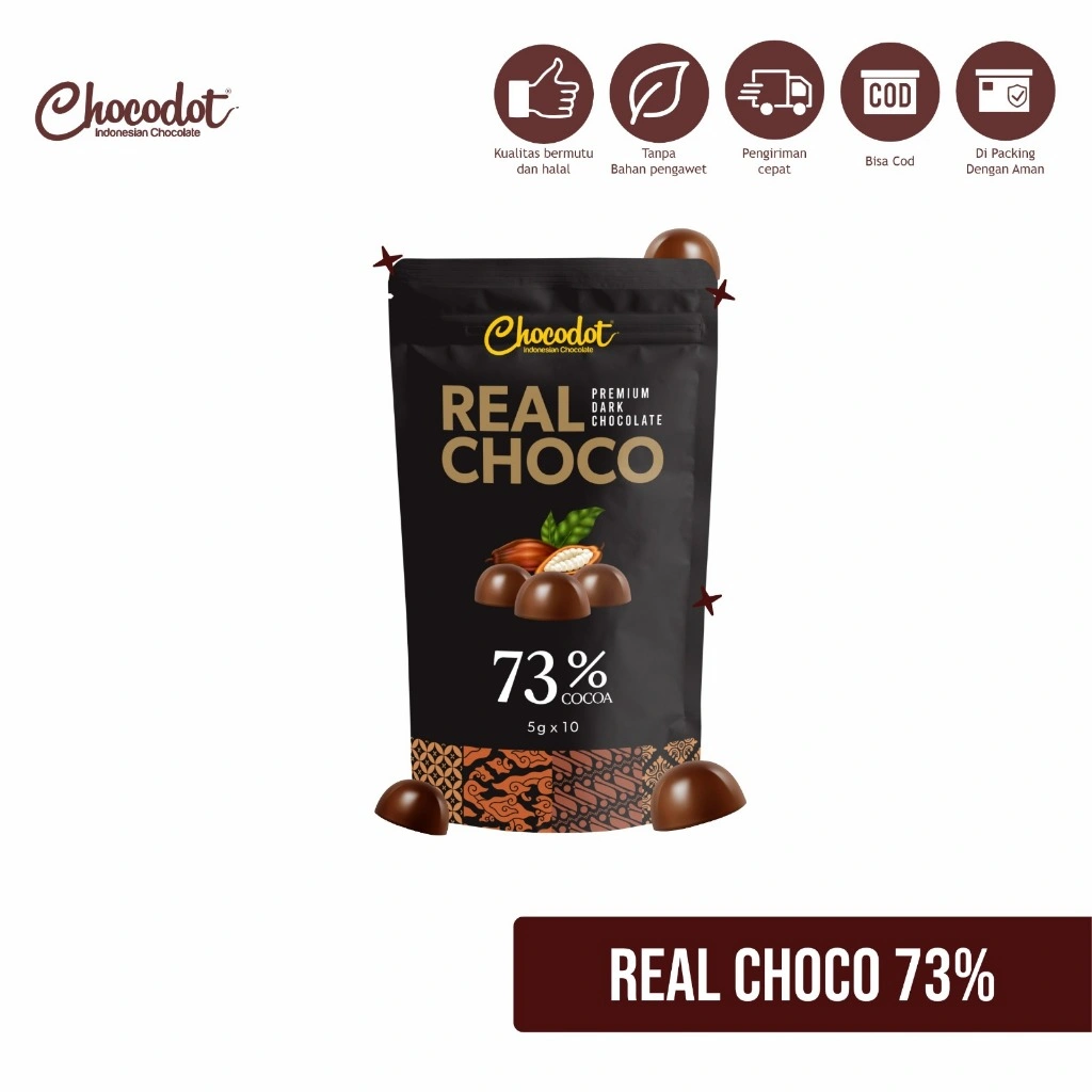 New Product Coklat Chocodot Real Choco Premium Dark Chocolate 73% Cocoa 50g