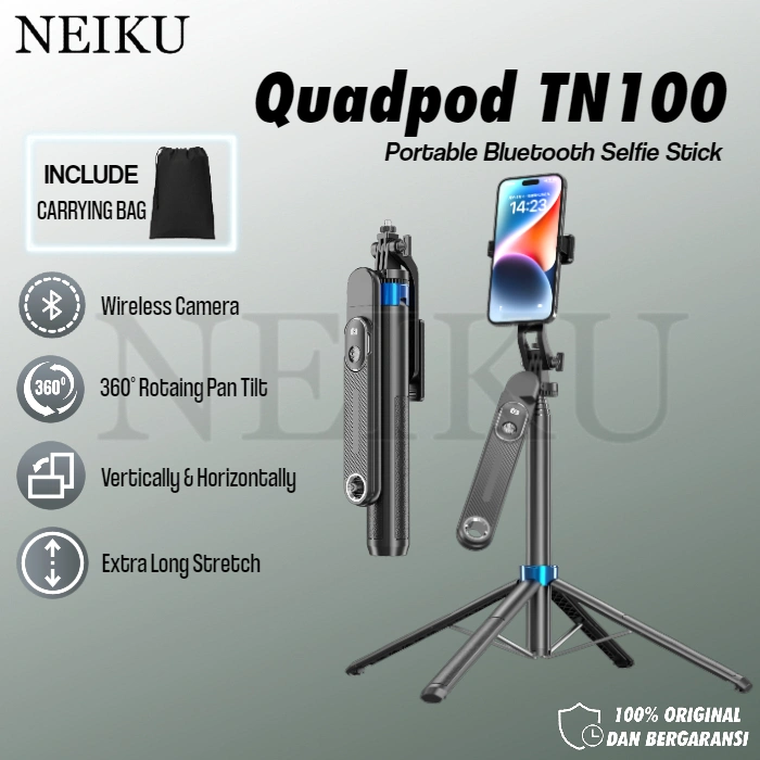 NEIKU TN100 Tripod Quadpod Tongsis 4 Kaki Wireless Bluetooth 360 Derajat 1.8 Meter