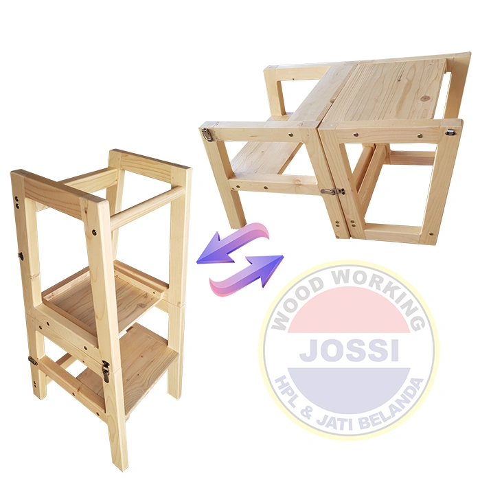 2 in 1 Folding Helper Tower Learning Stool to Table and Chair For Toodlers / 2 jadi 1 Tangga Anak Lipat Meja Makan Kayu Jati Belanda