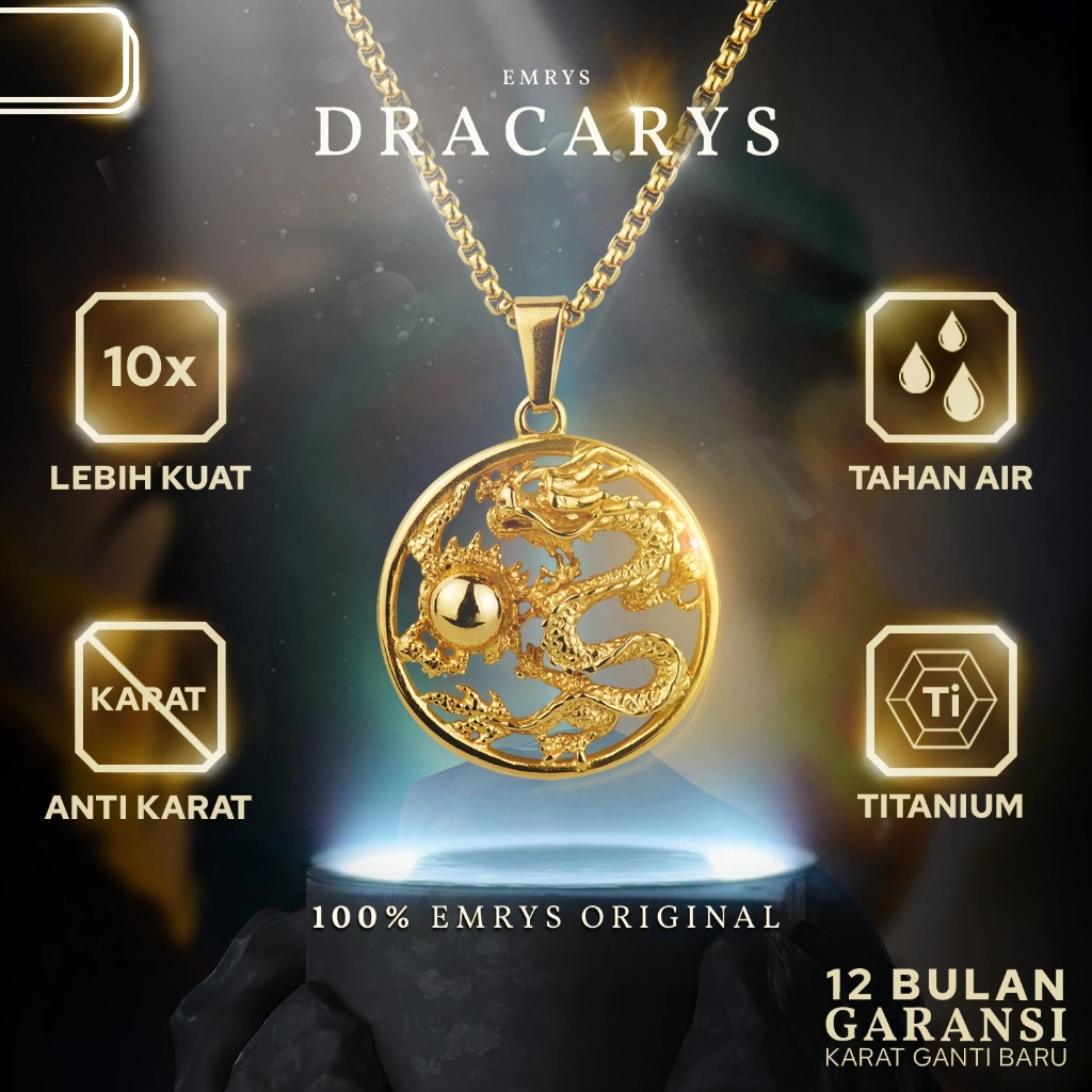 BUY 1 FREE 1 GIFT Emrys Necklace DRACARYS TNT Real Titanium Anti Karat Kalung Titanium Pria Wanita