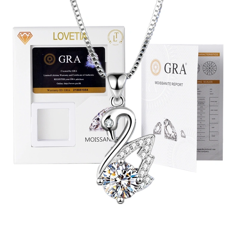 LOVETIA Swan Kalung Moissanite Perak 925 Sertifikat GRA BTXL026