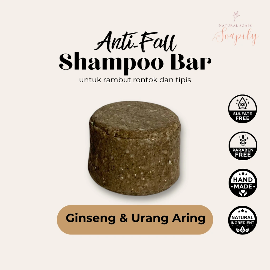 SOAPILY Anti Fall Shampoo Bar Ginseng Urang Aring | Rambut Rontok Tipis Kering Rusak Natural Alami Handmade Zero Waste Kulit Sensitif