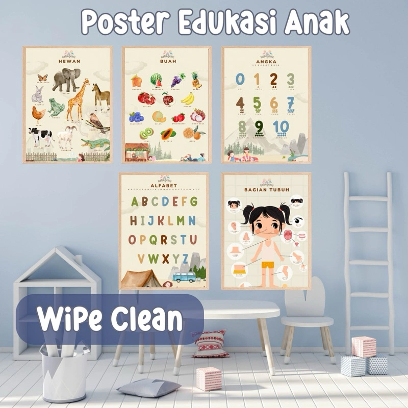 BEBEGENIC -  WIPE CLEAN Poster Edukasi Anak  / Poster Belajar & Mainan Anak / Poster Edukasi Aesthetic
