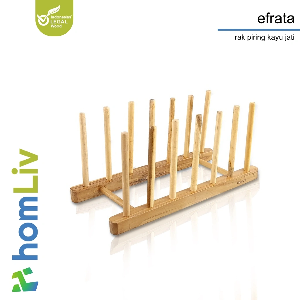 homLiv Rak Piring Kayu jati 30 Cm Efrata Wooden Dish Rack Foodgrade 07257