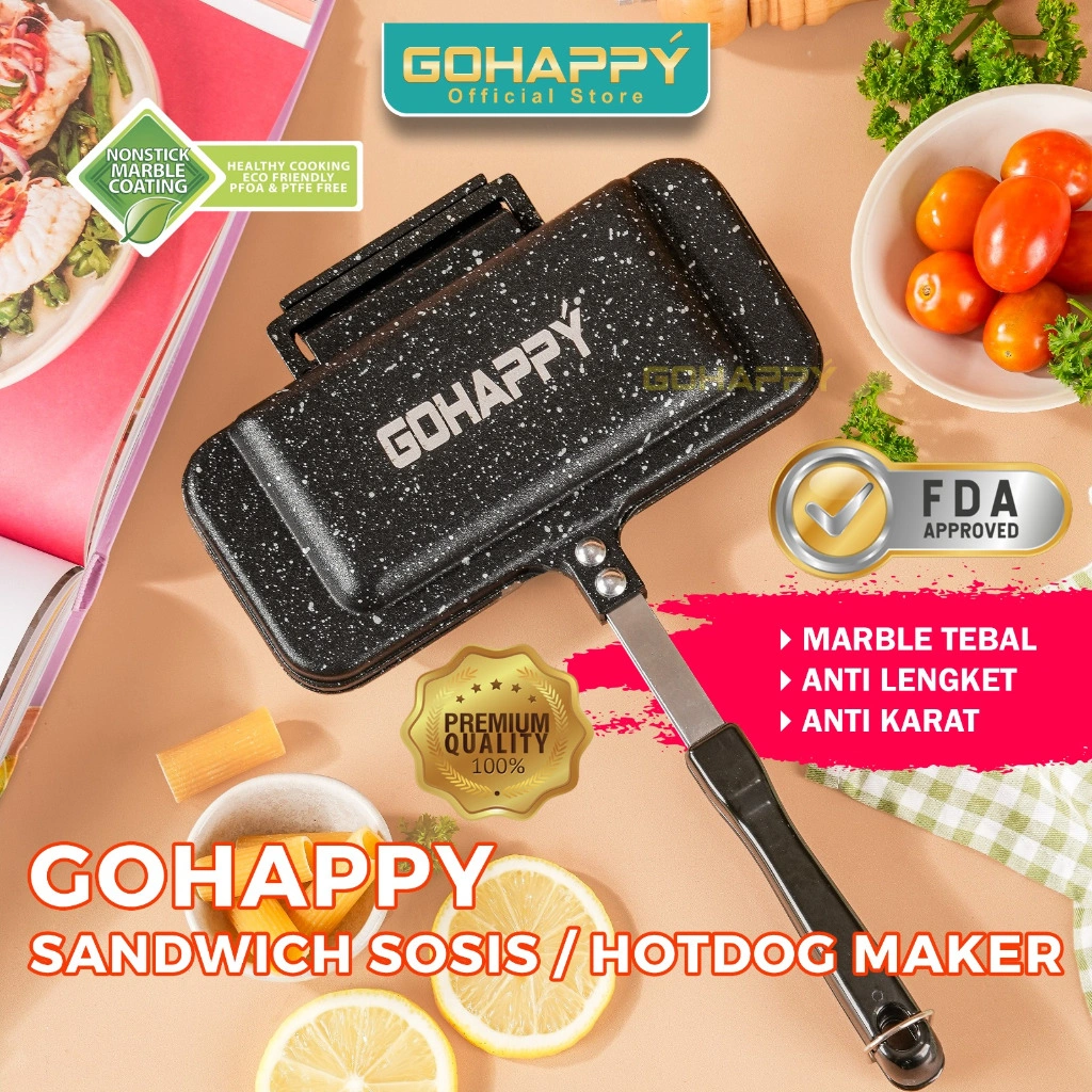 GOHAPPY Cetakan Sandwich Sosis maker tanpa listrik - ANTI LENGKET - PANCI ROTI WAJAN DOUBLE PAN Bahan Marble Premium Paling Bagus