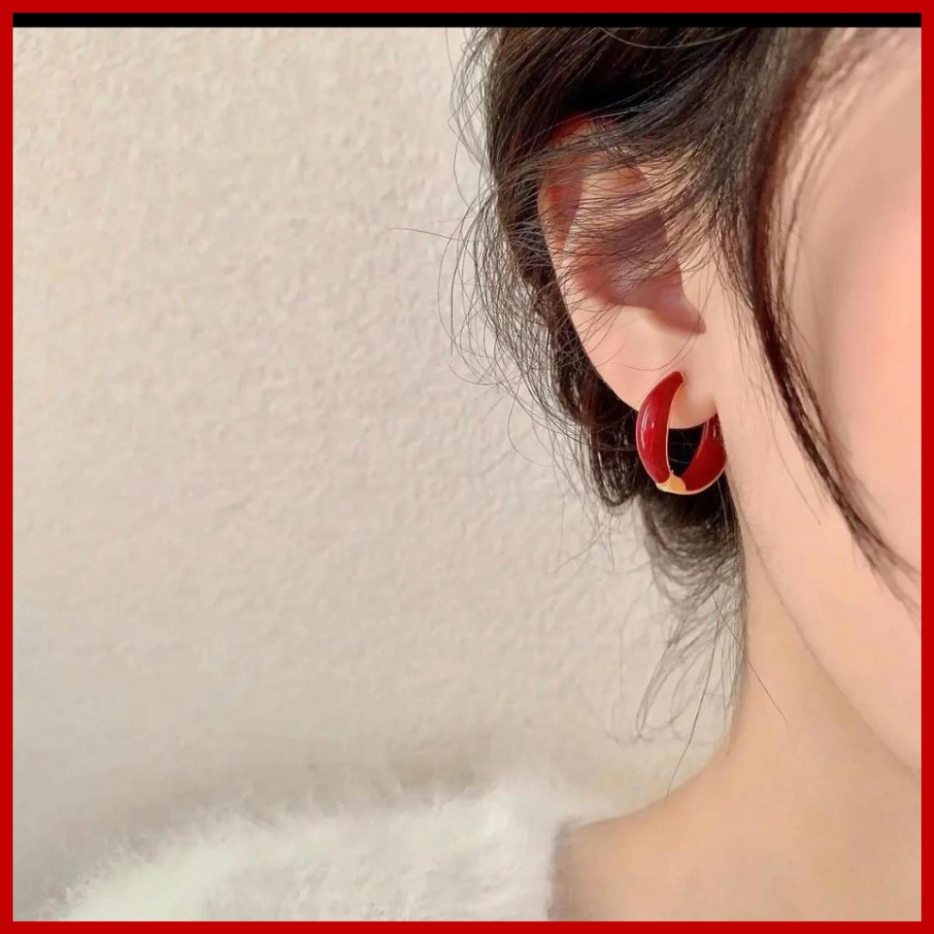 AT22 - ANTING HOOP RED gold simple gaya korea titanium steel elegan best seller/Anting bulat titanium