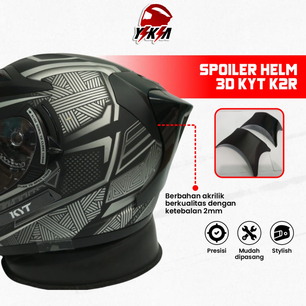 Spoiler Helm KYT K2R 3D Bahan Akrilik Tebal 2mm Presisi Sudah Termasuk Perekat 3M