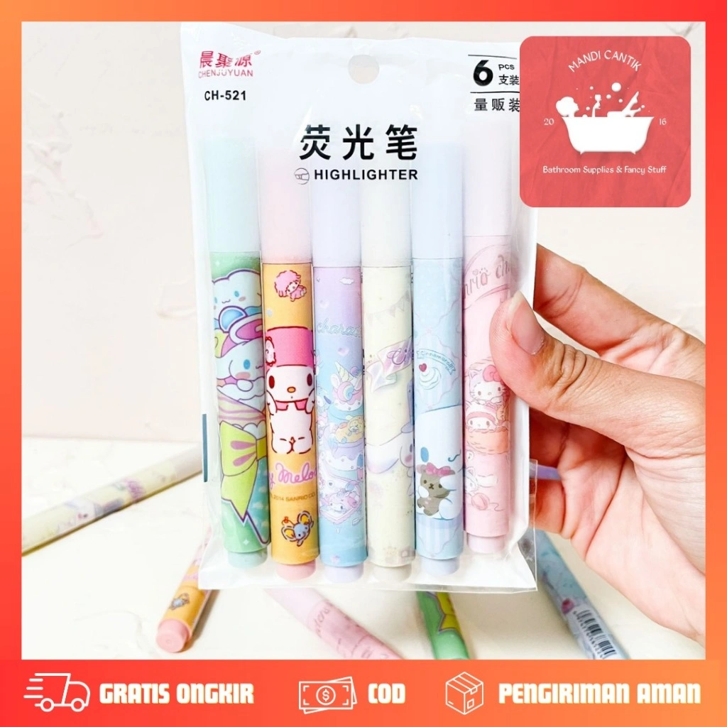 HIGHLIGHTER STABILO SANRIO 1 SET ISI 6 PCS HG-1199 TERMURAH SATU SET COD TERJANGKAU