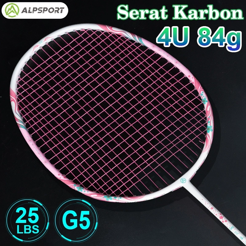 ALPSPORT New Cherry Badminton Racket 100% Serat Karbon Penuh Desain Asli Model Dewi Desain Asli untuk Raket Bulutangkis Anak Perempuan Senar T800 Merah Muda Pegangan Dipasang Reket Merah Muda ALP Raket BuluTangkis Rsl Yonex Victor Liling Racket