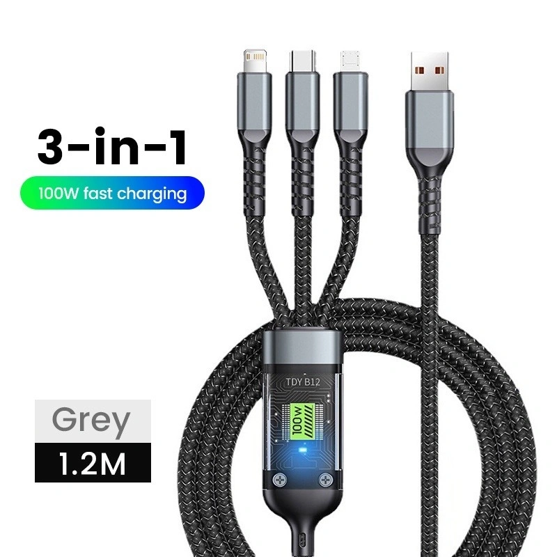 Kabel Data Charger Fast Charging 100W 3in1 Kabel Lightning Micro USB Type C 3A for Android IOS Type-c