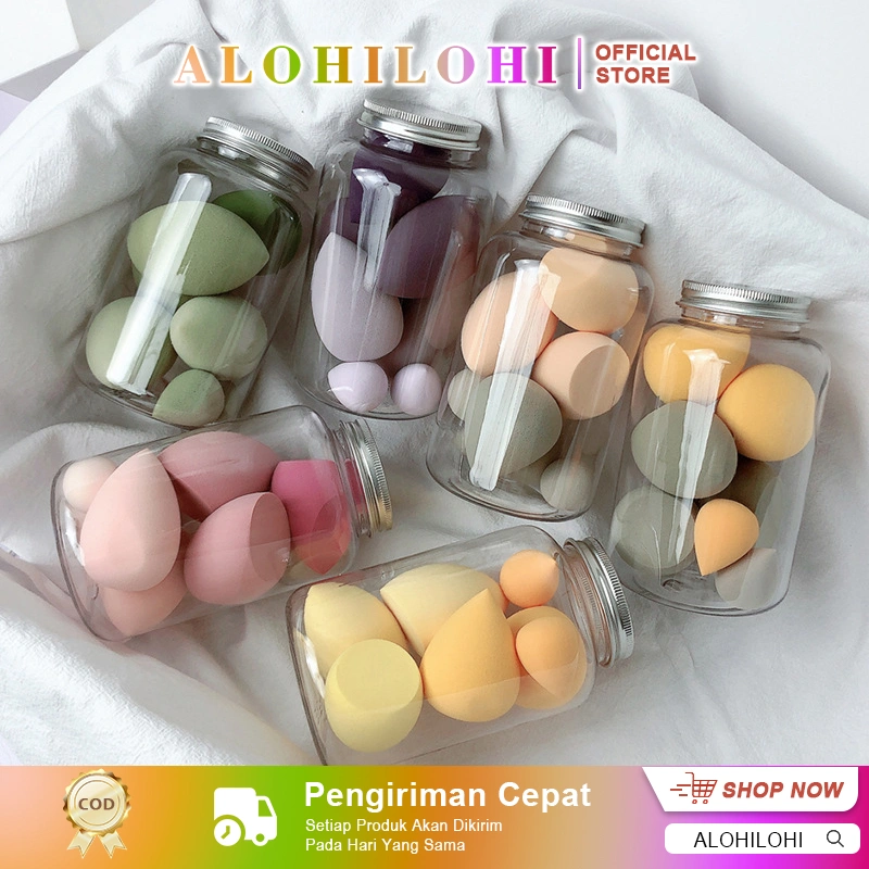 ALOHILOHI 7Pcs/Kotak Makeup Spons Puff Lembut Untuk Wanita Wet And Dry 7 in 1 Beauty Blender