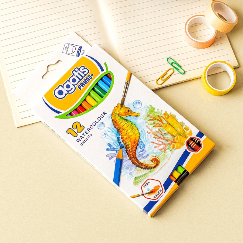 Agatis Prime Pensil Warna Cat Air Watercolor Pencils 12/18/24/36/48 Free Kuas