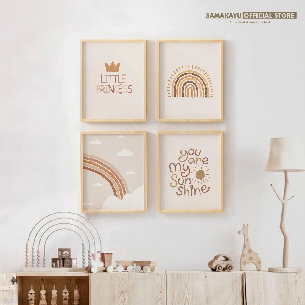 Dekorasi Dinding Kamar Anak Poster Dinding Matahari Pelangi Poster Cetak Jantung Boho Gambar Dinding Dekorasi Kamar Tidur Bayi