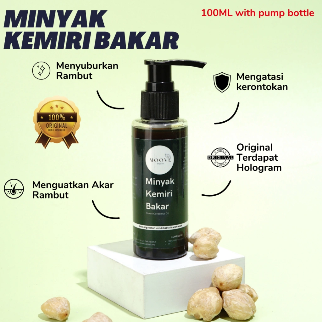 MOOVE MINYAK KEMIRI BAKAR ORIGINAL 100% - Penumbuh dan Penebal Rambut Rontok Botak Premium / Penghitam dan Penebal Alis Jenggot Brewok / Menghitamkan / Mencegah Kebotakan / Vitamin Rambut / Haircare / Hair Growth Kesuburan Rambut / Kemiry /Penyubur Rambut