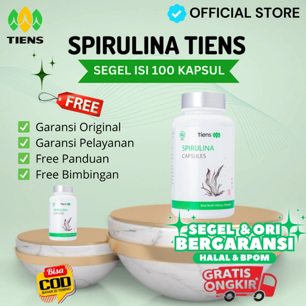 Spirulina Capsules Tiens Original 1 Botol Segel isi 100 Kapsul Halal BPOM