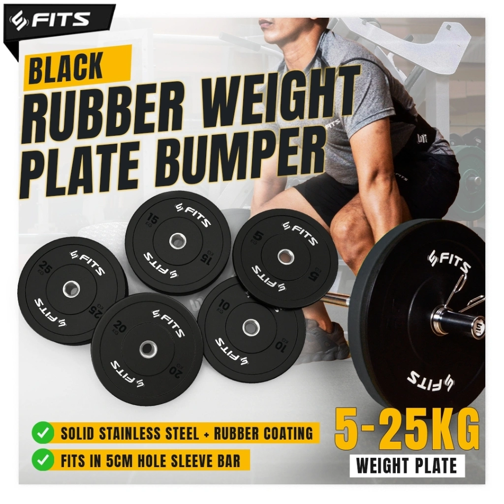 FITS Black Rubber Weight Plate 5Kg -25Kg Bumper Plat Beban Barbell