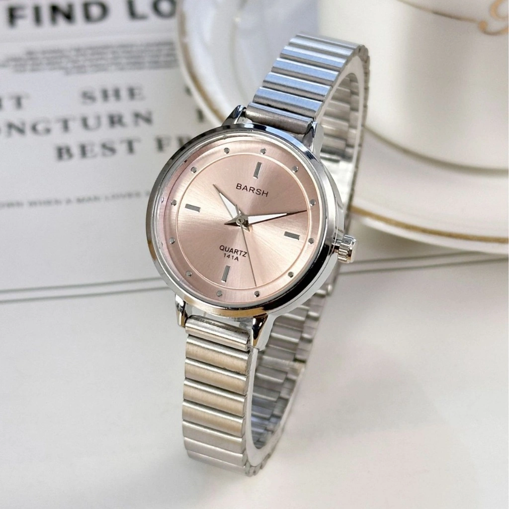 Barbee Jam Tangan Wanita Analog Barsh Bulat Silver Fashion Korea Square