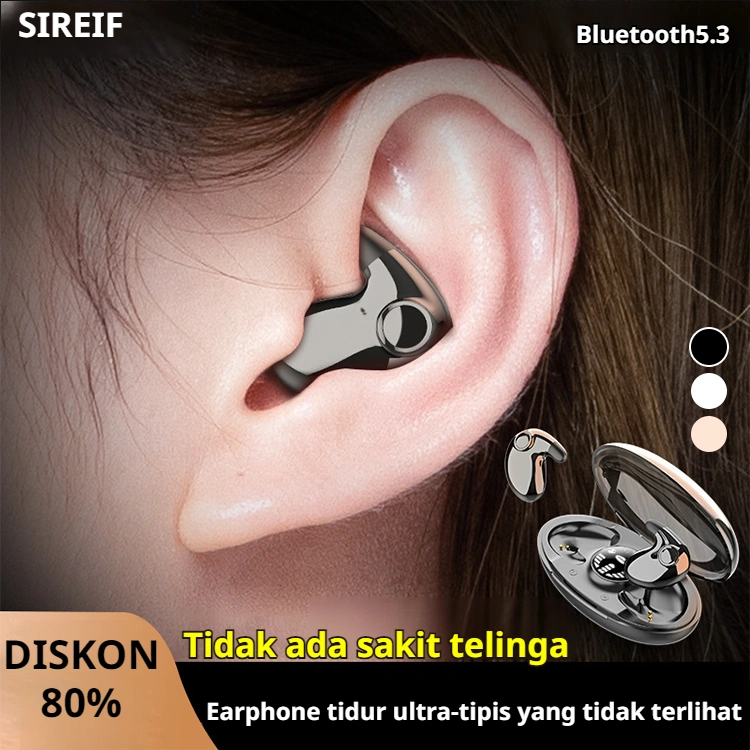 Earphone tidur mini in-ear ultra-tipis/Earphone Bluetooth 5.3 Headphone Tidur Nirkabel Tidur Tak Terlihat Invisible Sleep Wireless Earphone TWS HIFI Stereo headset Olahraga Nirkabel Mini Headset, Waterproof Waktu siaga Sekitar 480 jam