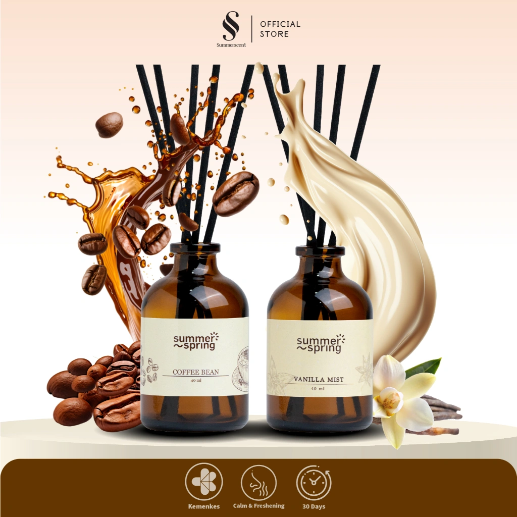 Reed Diffuser Coffe Bean & Vanilla Mist- Summerspring Pengharum 30 ML - Pengharum Ruangan