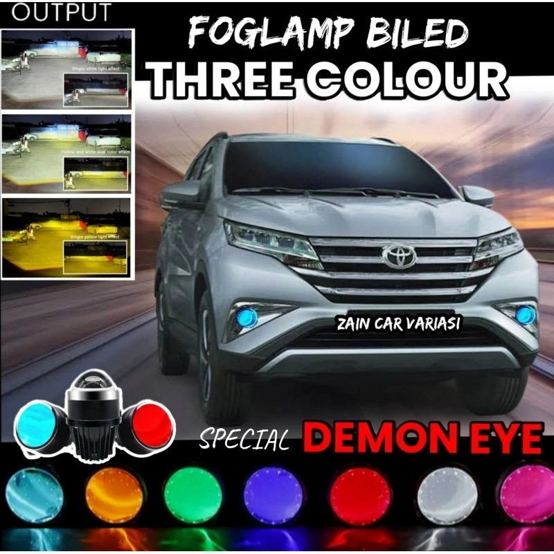 FOGLAMP BILED 3 WARNA RUSH TERIOS DEMON EYE LAMPU VARIASI MOBIL Q8 Q3 SUPER TERANG BUKAN AES