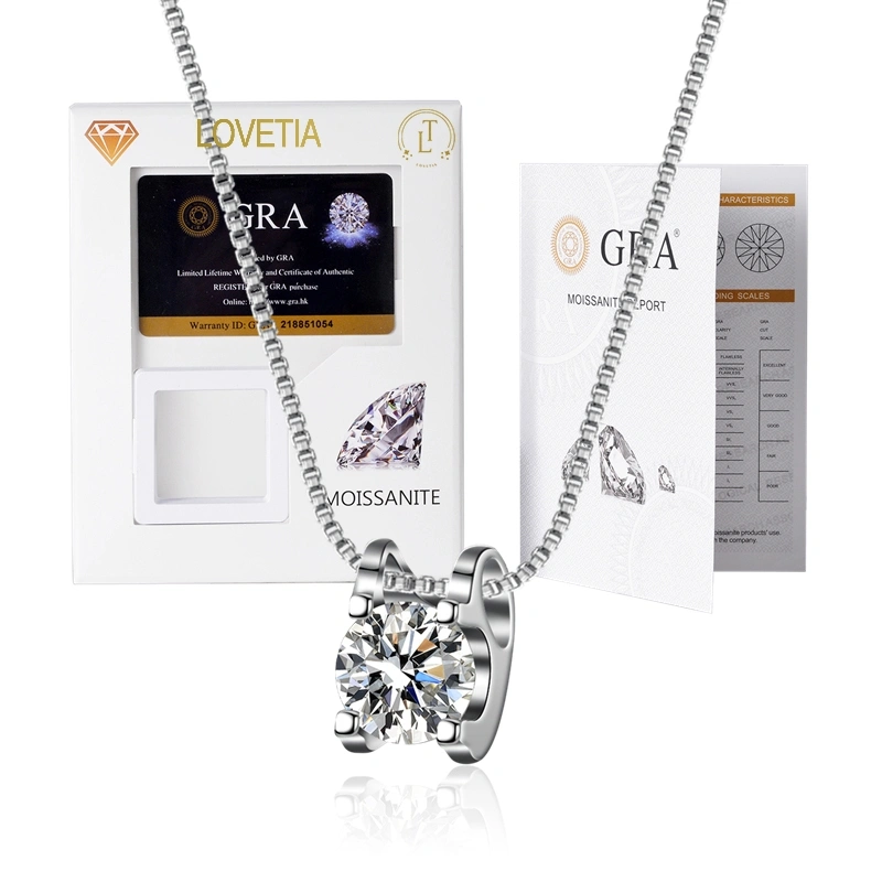 LOVETIA Kalung Perak 925 Moissanite 1.0 Ct Sertifikat GRA BTXL011