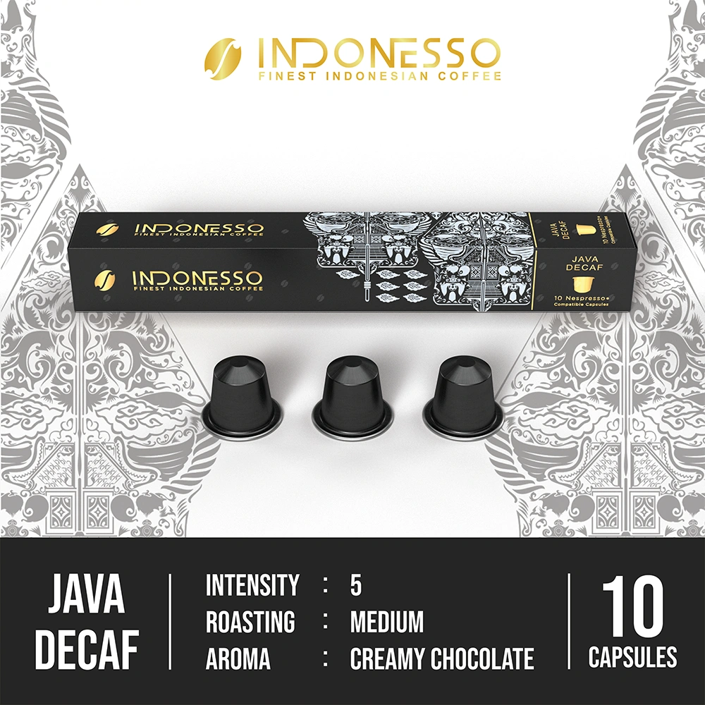 INDONESSO Java Decaf Decaffeinated Coffee Capsules Compatible with Nespresso Machines / Kapsul Kopi Rendah Kafein