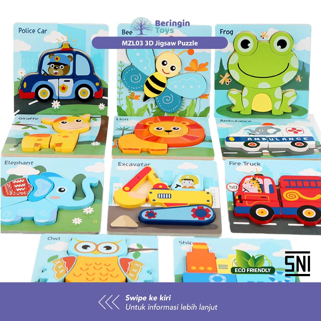 Beringin Toys Mainan Edukasi - 3D Dinosaur Hand Grasping Board / Mainan Anak / Jigsaw / Puzzle Anak / Puzzle Kayu Dinosaur Series / 3D Puzzle / Puzzle Painting / Mainan Anak