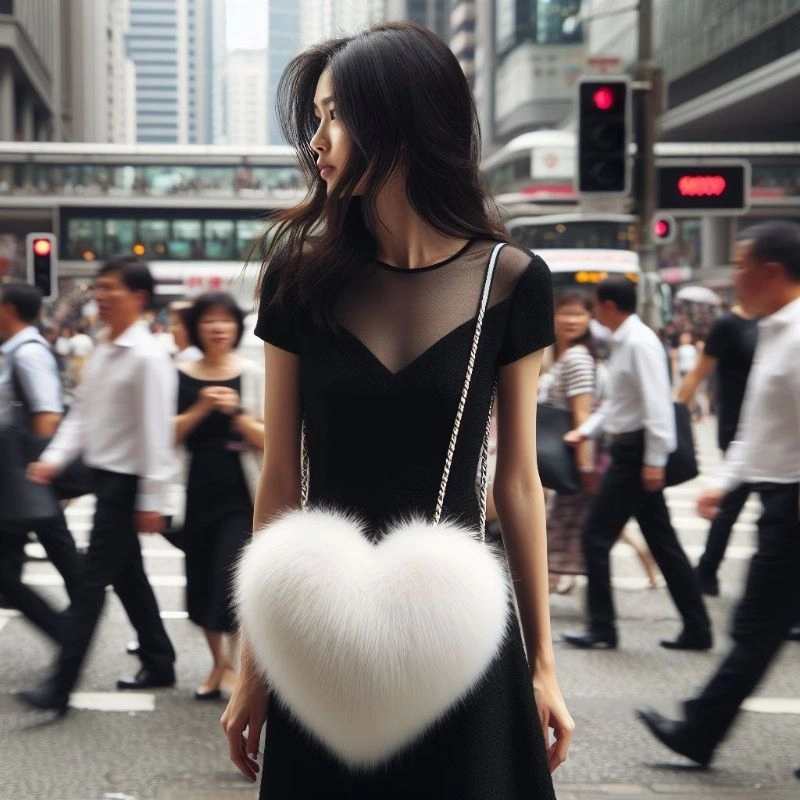 Tas Bulu Premium Chain Handle Heart Shaped | Model Selempang Bentuk Hati