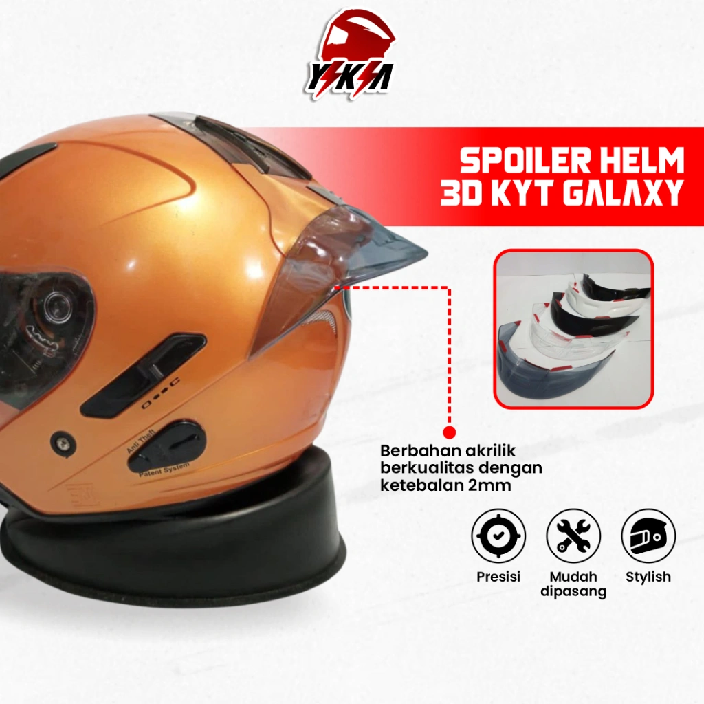 Spoiler Helm KYT Galaxy 3D Bahan Akrilik Tebal 2mm Presisi Sudah Termasuk Perekat 3M