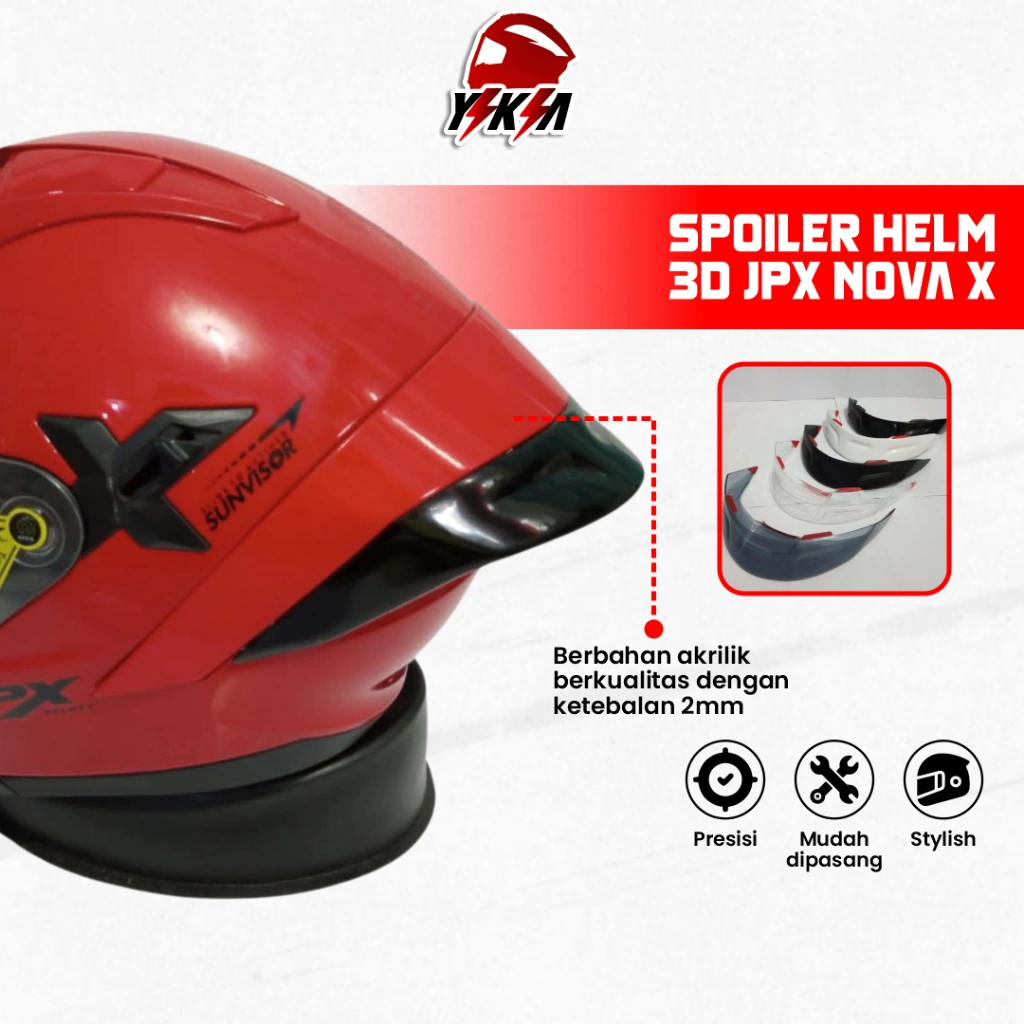 Spoiler Helm JPX Nova X 3D Bahan Akrilik Tebal 2mm Presisi Sudah Termasuk Perekat 3M