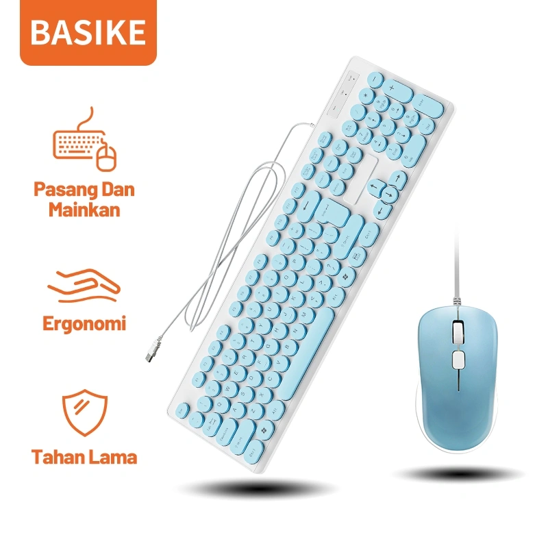 BASIKE Keyboard kabel Wired PC Laptop Portable Tombol Senyap Pasang Mainkan Ergonomi Tahan Lama asli